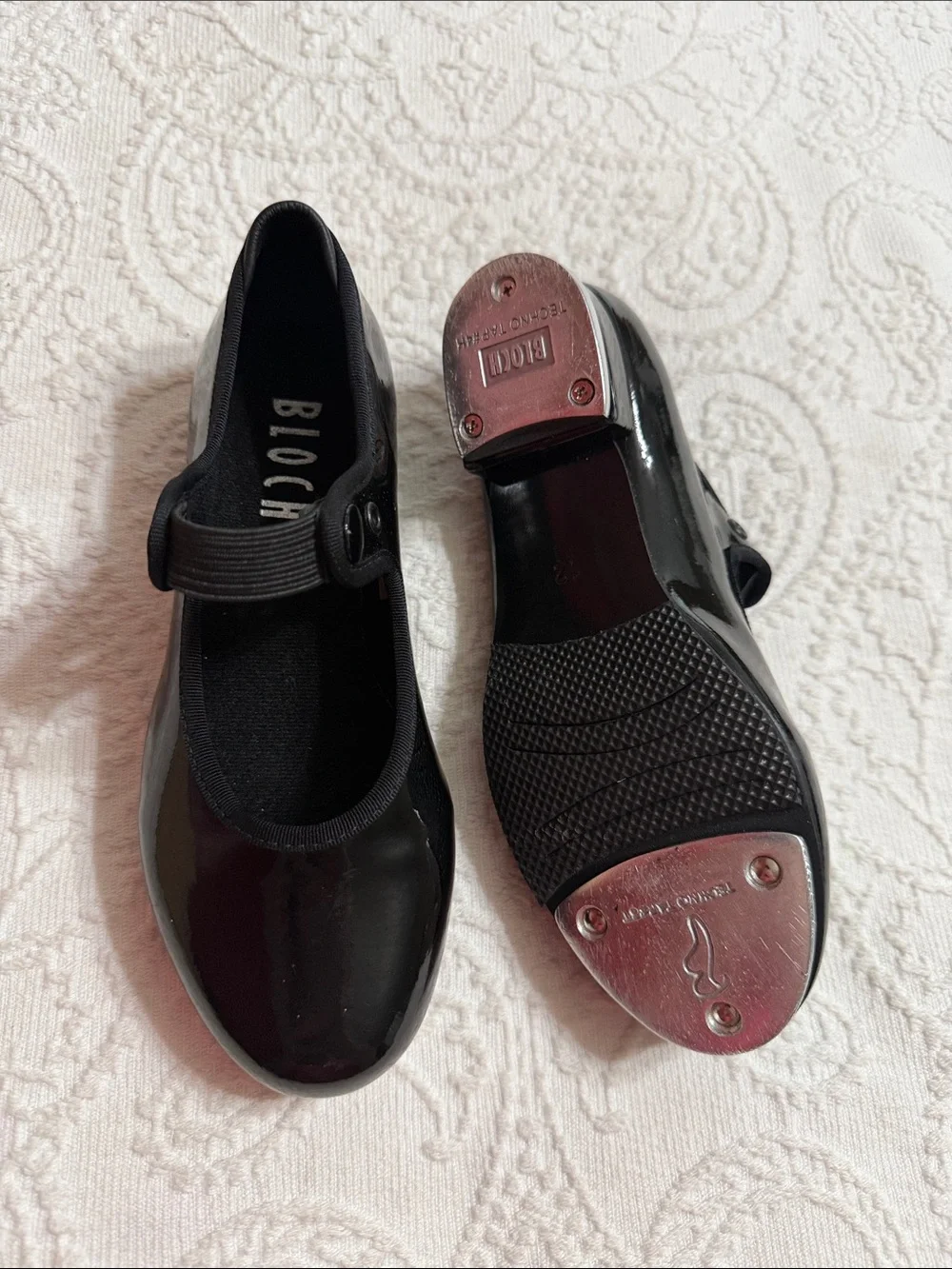 BLOCH Girls Size 12M Black Patent Tap Shoes with Mary Jane Strap
